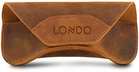 Londo Funda Gafas Cuero Genuino con Botón, Protección Antiarañazos, Diseño Minimalista, 16x7x4 cm, Unisex