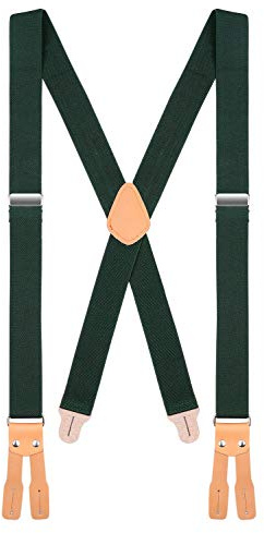 Buyless Fashion Button End Logger Work Suspenders for Men - 48 Adjustable Straps 1 1/4 - X Shape - 5125-Hunter-Green