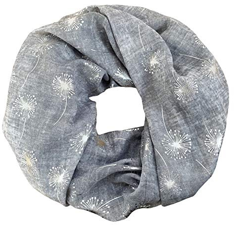 thb Richter Loopschal Rundschal mit Pusteblume Muster Schlauchschal Schals Halstuch Loop Natur Pusteblumen Batik Blumen Metallic-Silber-Aufdruck