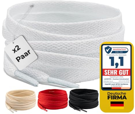 LaceHype 2 Paar - Schnürsenkel falch reißfeste Schuhbänder [8 mm breit ] LC3 Ersatz Shoelaces aus Polyester für Sneakers, Sportschuhe, Laufschuhe, Turnschuhe
