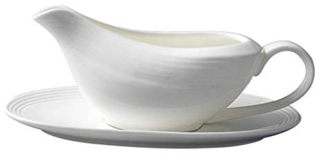 Cabilock 1 Set Sauciere Und Tablett Weiß Sauciere mit Untertasse Stand für Salat Dressings Milch Brühe Creamer Mikrowelle Spülmaschine Sicher