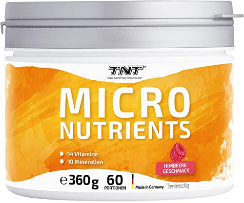 TNT Multivitamin Pulver mit 24 Vitaminen & Mineralien (360g) • Vitamin Komplex mit Grüntee Extrakt, Spirulina & Coenzym Q10 • Micronutrients (Süße Himbeere)