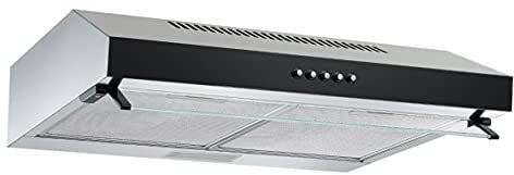 Respekta Dunstabzugshaube unterbau/Unterbau-Dunstabzugshaube 60 cm/Metallgehäuse mit Glasfront in Schwarz/Abluft - und Umluftfunktion / CH16060SGB / B / 60 – 68 dB, Edelstahl