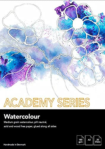 PLAY-CUT Academy Series Aquarellpapier A3 (Weiß) | Aquarellblock 180g/m2 mit 20 Blättern Aquarell Papier | Malblock Din A3 | Watercolor Block für Aquarellfarben, Weiss
