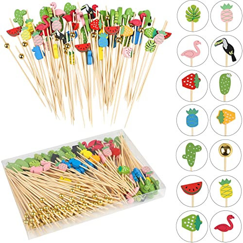 Bekeify palitos de cóctel 200 pcs Brochetas de Cóctel 12 cm Palos de Frutas Palillos de Cóctel de Madera Decoración de Comida para sándwich Aperitivos de Fiesta Cócteles Aperitivos Pasteles Fiesta