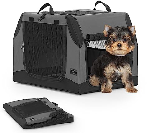 Petsfit Travel Dog Crate，Puppy crate， Easy On The Go, Easy to Stow, Adjustable Compatibility, Indoor and Outdoor Lightweight Collapsible Dog Crate for Car 61 cm L x 46 cm W x 43 cm H Grey