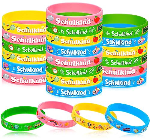 DPKOW 24 Stücke Einschulung Armband Schulkind ABC 123 Zuckertüten Bücher Motive für Schulkind 2024 Deko Schulanfang Geschenk Zur Einschulung Junge Mädchen 1. Schultag Mitgebsel Schultüte Füllung
