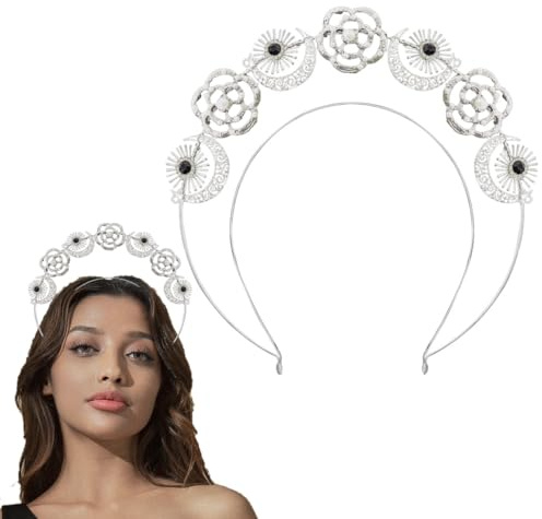 Flayem Silber Halo Haarreif Krone Kristall Haarband Mond Hochzeit Braut Stirnband Für Damen und Mädchen