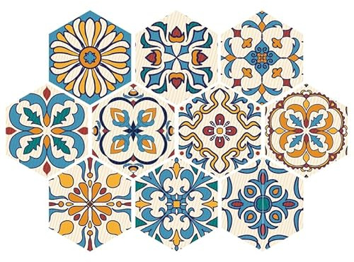 Cabilock Lot de 10 Stickers Carrelage Adhésif Sol et Mur Hexagonal 23x20cm, Crédence Cuisine Autocollante et Antidérapante, PVC Épais Imperméable pour Rénovation Salle de Bain et Décoration Intérieur