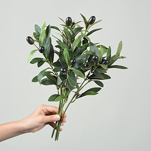 PRTECY 6 Ramas de Olivo Artificiales de 15.0 In, Plantas de Olivo Artificiales, Tallos Verdes con Fruta de Olivos, Arbustos de Olivos Falsos para Centros de Mesa, Arreglos Florales, Jarrones(#1)