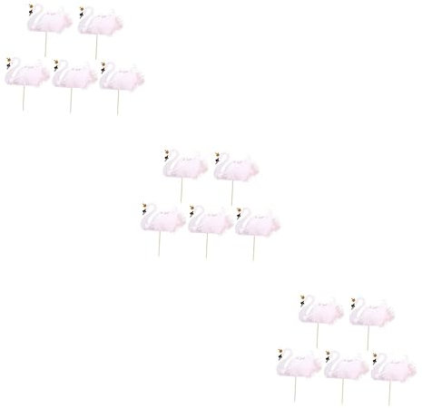 Toyvian 15 Piezas Inserto De Pastel Palillos Redondos Inserto De Cisne De Penacho Mini Brochetas para Aperitivos Etiquetas De Comida para Fiestas Papel Pastel De Cumpleaños Bebé Pluma