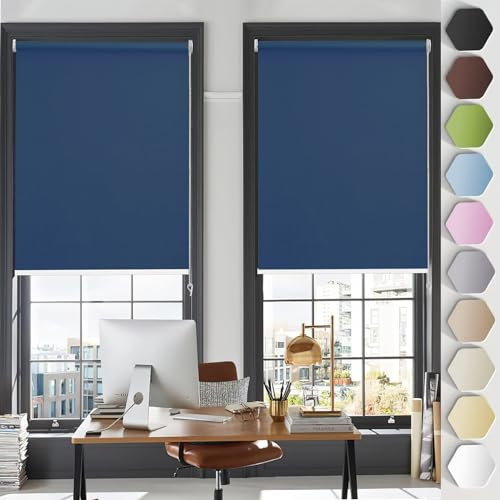 Klemmfix ohne Bohren Verdunklungsrollo 50 x 210 cm Sonnenschutz und Sichtschutz Verdunkelungsrollo Klemmfix, mit Klämmträger, für Fenster und balkontür, Dunkelblau