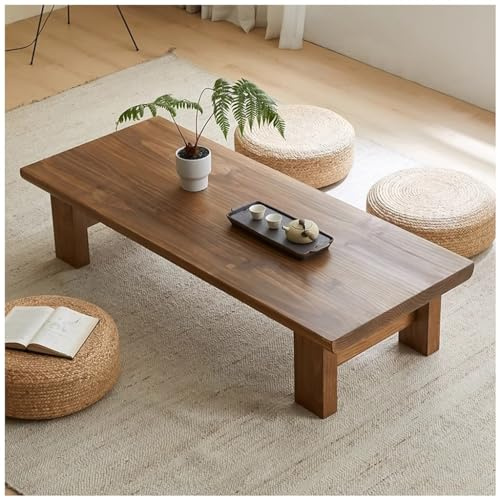 KiLoom PetterShop Japanischer Bodentisch, Vintage-Teetisch, niedriger Tisch, rechteckiger Tatami-Tisch oder Akzentmöbel zum Sitzen auf dem Boden (Farbe: A, Größe: 100 x 60 x 38 cm)