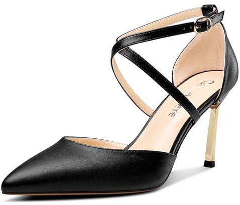Castamere Femmes Haut High Talon Heel Pointu Bout Escarpins Lanières Cheville Lanières Croisées Mariage Dress 8.5 CM Heels