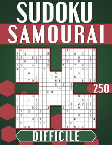 Sudoku Samouraï Difficile: 250 Grilles Avec Solutions, Cahier d'activités pour Adultes et Seniors.