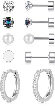 Ohrringe Set, Ohrringe Silber 925 mit Zirkonia Perlen Ohrstecker Gesundheitsstecker, Klein Piercing Ohr Helix Tragus Piercing Schlafen Ohrstecker Silber Creolen für Damen Herren Mädchen