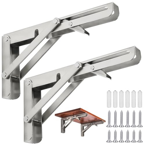 2 Stück Klappkonsole Schwerlast, 300mm Klappkonsole Edelstahl Klappregal | Wand Tisch Klappregalhalterungen Wandtisch Platzsparend für Haus, Küche, Büro, DIY Werkbank, Regale (150 KG TragfäHigkeit)