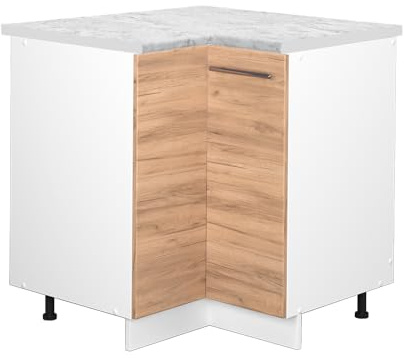 Vicco Eckunterschrank Fame-Line, Goldkraft Eiche, 80.5 cm | Verbindet zwei Küchenseiten · AP Marmor inkl. · Höhenverstellbare Füße · Metallgriffe · Soft-Close