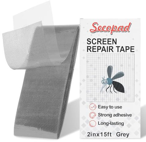 Secopad Nastro Adesivo per Zanzariere, 50 mm x 4,5 m Nastro Riparazione per Zanzariere, Nastro in Fibra di Vetro per Zanzariere Ripara, Ripara Zanzariera Rapidamente, Grigio