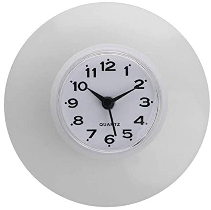 Réveil étanche cuisine salle de bain douche horloge murale ventouse réfrigérateur décoration – Blanc