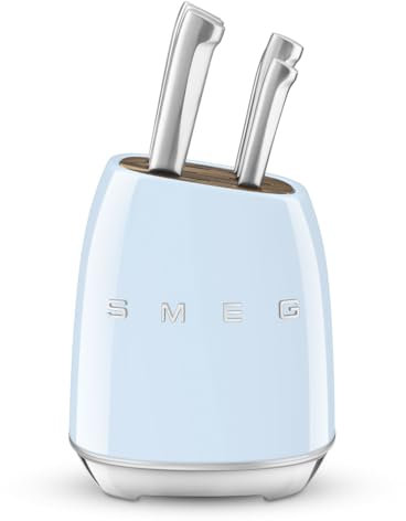Smeg 50's Style 6 Piece Knife Block Set, Acacia Wood and German Steel, Pastel Blue