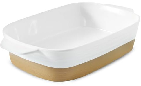 Hasense Ceramic Baking Dish, 11.8x8.7 Lasagna Pan Casserole Dishes for Oven, Non-Stick Bakeware Pan with Handle for Baking, Casserole, Kitchen, Wedding Gift, White(3.4 Qt)