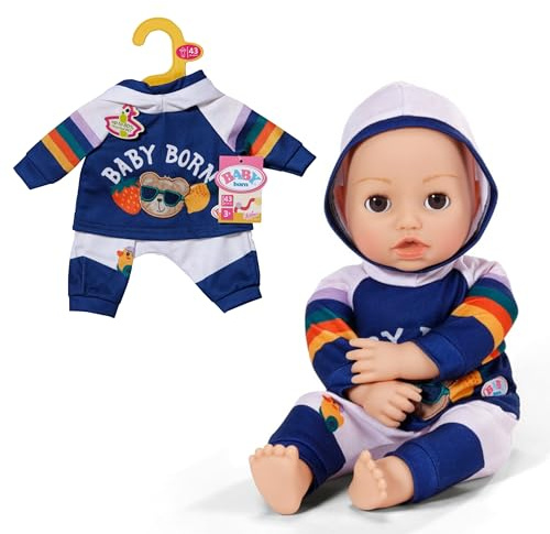BABY Born Jogginganzug Navy für 43 cm Puppen mit Hoodie | Hoodie mit Teddy-Print, graue Hose, passend für 43 cm Puppen