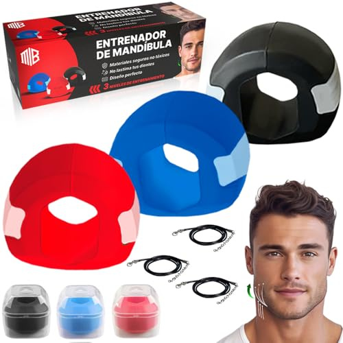 ManiBoom Mascella Allenamento Uomo 3 Livelli di Resistenza - Jawline Exerciser Chewing Gum ELIMINATORE di Papada - Allena Mascella di Caino - Jaw Trainer con Guida All'allenamento