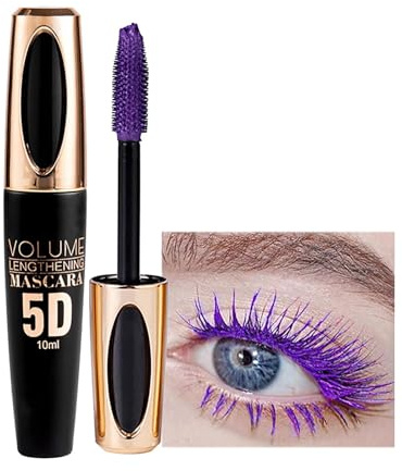 MockTota Máscara de Pestañas ​Morado 5D Resistente al Agua - Volumen Intenso & Rizado Natural 10ml Vegana y Duradera Para Bodas, Fiestas y Maquillaje de Fiesta