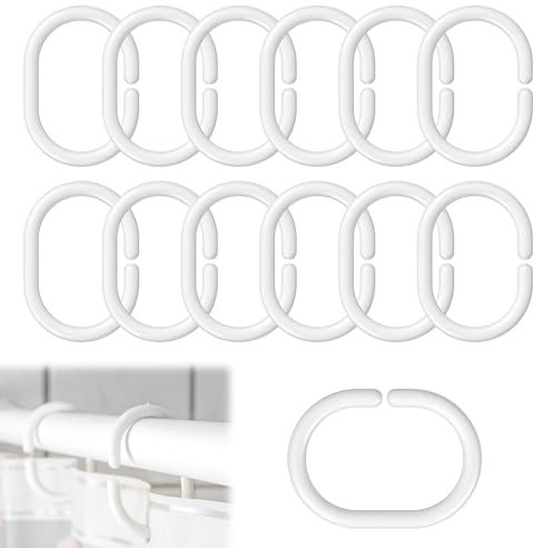 12 Piezas Anillas para Cortina de Ducha, Anillos de C Anillas Cortina, Anillas de Plástico para Cortinas, Anillos de Cortina de Ducha de Plástico Estable, para Las Cortinas y Cortinas de Baño