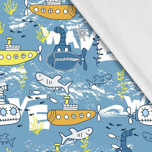 HEKO PANELS Softshell Stoff, Meterware, Unterwasserwelt, 1 Meter 150x100cm | wasserfester und windfester Outdoor Stoff mit Fleece, Nähstoffe für Jacken und Overalls, funktional zum Nähen und DIY