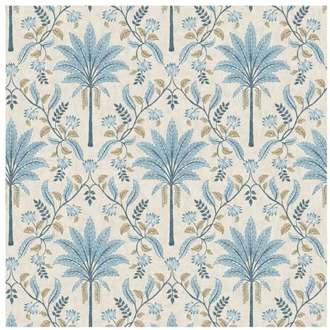 Palm Trellis Geometric Leaves Wallpaper - Tropical Leaves Trees Botanical Naturistic - Stylish Trendy Feature Wall Blue Holden 13751