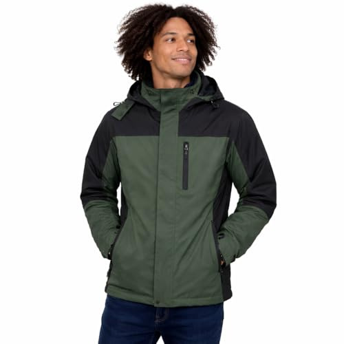 Blu Apparel Mens Outdoor Waterproof Rain Jacket Premium Branded Windproof Everyday Wear Jackets for Men (UK, Alpha, M, Regular, Regular, Green/Black)