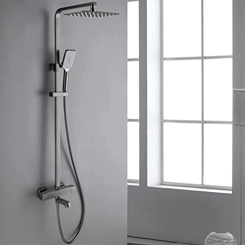Shower Mixer Rubinetti per Doccia termostatici di Lusso Grigi Set Miscelatore con deviatore in Ottone Soffione per Bagno a Pioggia con soffione a Pioggia e doccetta, Set Doccia a Parete,A,D Mixer