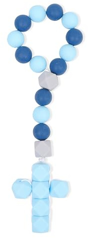 Silikon-Rosenkranz zur Taufe, Gott segne Kinder, erster Rosenkranz mit Kreuz, christliche Kommunion, Party-Dekorationen, Rosenkranz, Silikon-Rosenkranz, 10-Jahres-Rosenkranz, erster Rosenkranz (blauer
