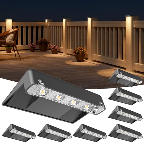 NIORSUN Solar Deck Lights Outdoor 8 Pack, IP65 Waterproof Large Size LED Stair Lights with Lenses, Auto ON Off Warm White Step Lights for Outside, Deck, Patio, Fence, Yard, Pathway and Railing Decor