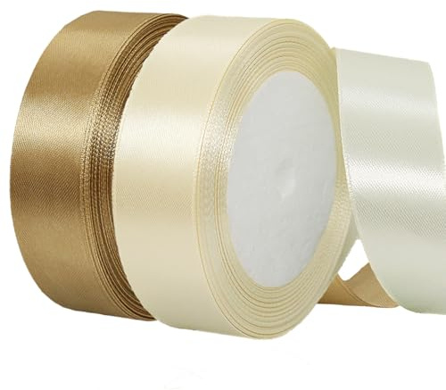 2 Rollen Satinband 20mm Breit, Geschenkband Beige und Champagner Gold Schleifenband Stoff Satinbänder für Blumensträuße, Geschenkverpackung, Weihnachten, Hochzeit und DIY Kunsthandwerk