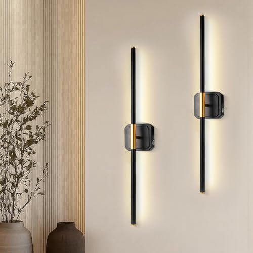 E-ROOM TREND Wandleuchte Innen LED | 3 Farben Akku Dimmbar und Timer Funktion Musik Sync | Kabellose Fernbedienung | Dimmbare Raumbeleuchtung für Schlafzimmer | Schwarz 2 Stück (WL133A2)