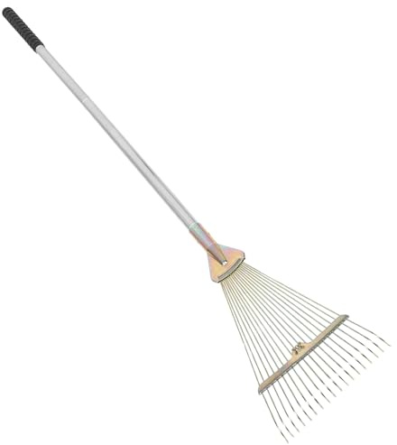 Abaodam Rastrello per Giardino in Metallo Denti Larghi e Regolabili per Foglie Erba Muschio e Detriti Design Staccabile per Facile Trasporto e Riporre