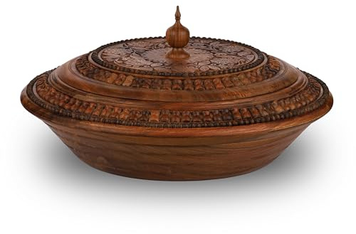 Masters of Asia Cuenco de madera de teca hecho a mano con tapa, para guardar frutas secas, frutos secos, dulces o productos a granel (42 x 15 cm)