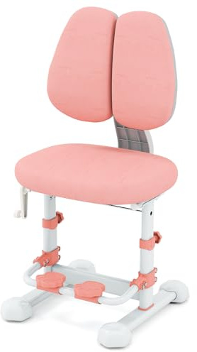 COSTWAY Skrivstol barn, 43–55 cm höjdjusterbar, skrivbordsstol för barn med justerbart dubbelryggstöd, fotstöd och sittdjup, armlös kontorsstol för barn från 3 år (rosa)