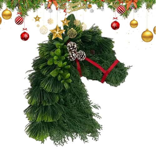 Pferdekopf Weihnachtskranz,Naturnahe Weihnachtsgirlande | Rustikaler Weihnachtskranz Mit Pferdekopf Für Wohnzimmer Außentür Wand Küche Eingangsbereich Schlafzimmer Esszimmer Deko