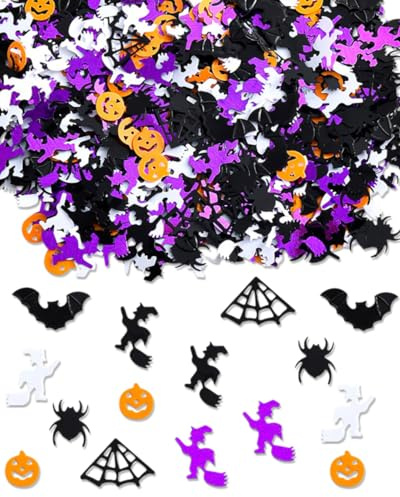 HUVZOR Decorazioni da tavola con coriandoli di Halloween da 30 g, zucca, ragno, pipistrello, strega, teschio, ragnatela, gatto, fantasma per la decorazione della festa di Halloween