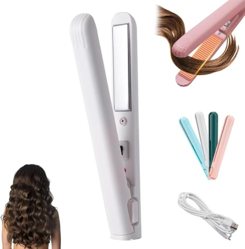 Tragbarer USB Lockenstab, Mini Lockenstab, Mit Heißschutzgehäuse, Tragbarer Reise Haarglätter Für Alle Haartypen,Haarglätter,Für Kurze Haare (Weiß)