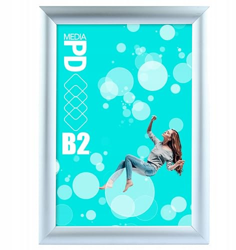 PDmedia Bilderrahmen Plakatrahmen - B2 - Aluminium - UV-Schutzfolie - Schnappverschluss - Schutzrahmen - Silber