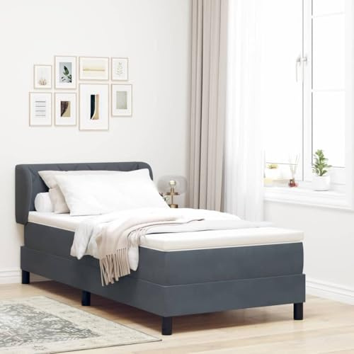 ACAGALA Boxspringbett mit Matratze 90x200 cm, Polsterbett Samt, Einzelbett mit Diamantblöcke Design Kopfteil, Bettrahmen mit lattenrost, verstärktes Starkes Stützbein, Dunkelgrau