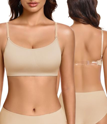 Wiepux Soutien Gorge sans Armature Dos Nu Confort Invisible Brassière sans Coutures Coussinets et Bretelles Amovibles pour Ballet et Yoga (Nude, M)