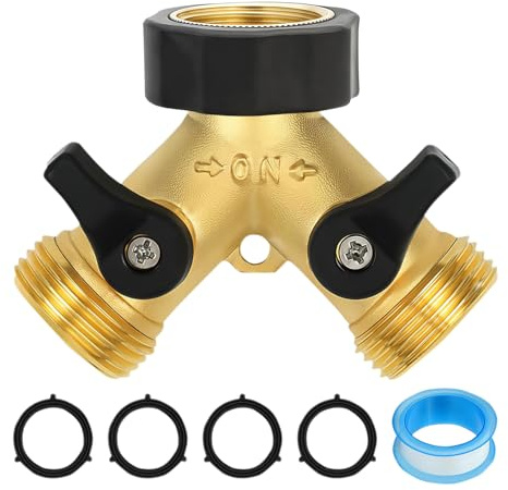 Resszo Hose Splitter 2 Way for Washing Machine & Outdoor Tap,Garden Tap Splitter 2 Way,3/4” Outside Tap Hose Connector with Individual Valves,Y Splitter,Garden Hose & Car Washing