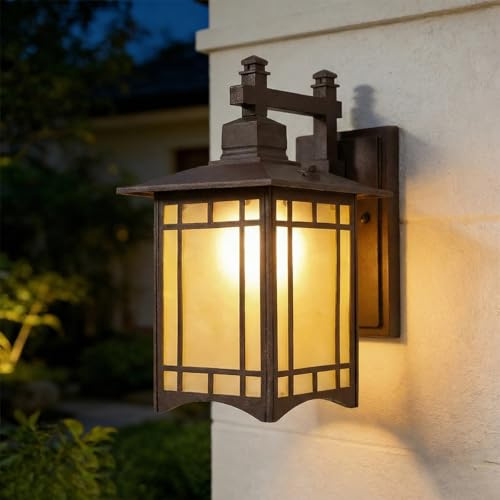 Wylolik Vintage Aussen Wandleuchte Quadratische Glas Außenwandleuchten IP65 Wasserdicht Aluminiumguss Wandlampe Außenlampe Für Garten Balkon Terrassen (Braun