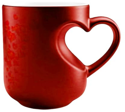 Heart-Shaped Color Changing Mug, 325 ml Funny Thermochromic Ceramic Coffee Cup with Heart Handle, Romantic Gift for Valentine's Day, Easter and Mother's Day